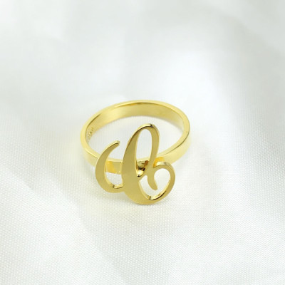 Personalised Carrie Initial Letter Ring 18ct Gold Plated - AMAZINGNECKLACE.COM