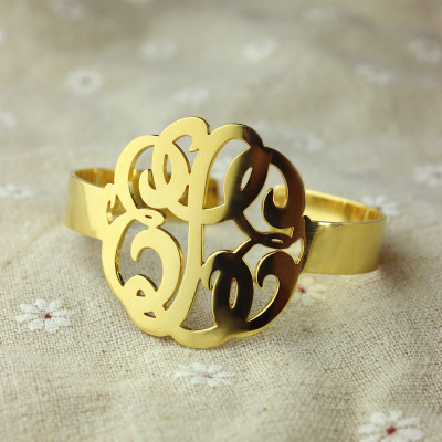 Hand Drawing Monogram Initial Personalised Bracelet 1.6 Inch Gold Plated - AMAZINGNECKLACE.COM