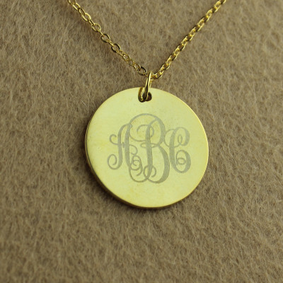 18ct Gold Plated Vine Font Disc Engraved Monogram Personalised Necklace - AMAZINGNECKLACE.COM