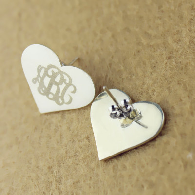 Heart Monogram Personalised Earrings Studs Cusotm 18ct White Gold Plated - AMAZINGNECKLACE.COM