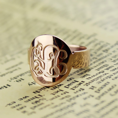 Solid Rose Gold Engraved Monogram Itnitial Personalised Ring - AMAZINGNECKLACE.COM