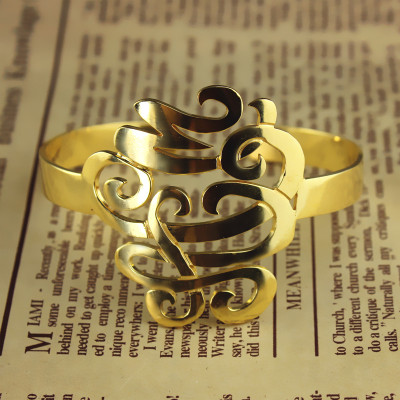 Monogram Cuff Personalised Bracelet Hand Write 18ct Gold Plated - AMAZINGNECKLACE.COM