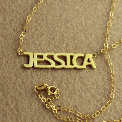 Solid Gold Plated Jessica Style Name Personalised Necklace - AMAZINGNECKLACE.COM