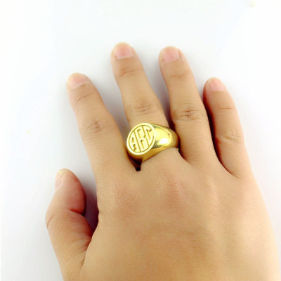 Customised Signet Personalised Ring with Block Monogram 18ct Gold Plated - AMAZINGNECKLACE.COM