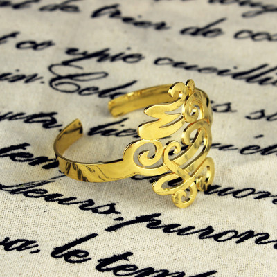 Monogram Cuff Personalised Bracelet Hand Write 18ct Gold Plated - AMAZINGNECKLACE.COM