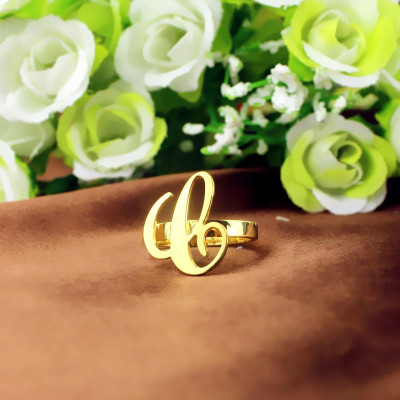 Personalised Carrie Initial Letter Ring 18ct Gold Plated - AMAZINGNECKLACE.COM