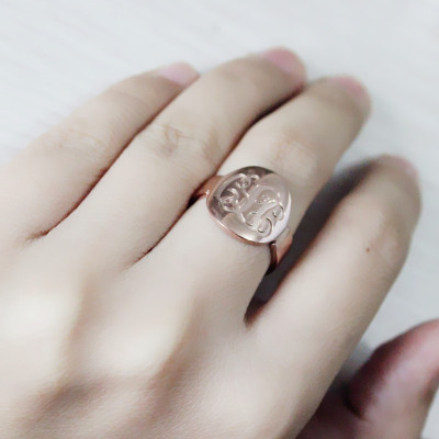 Solid Rose Gold Engraved Monogram Itnitial Personalised Ring - AMAZINGNECKLACE.COM