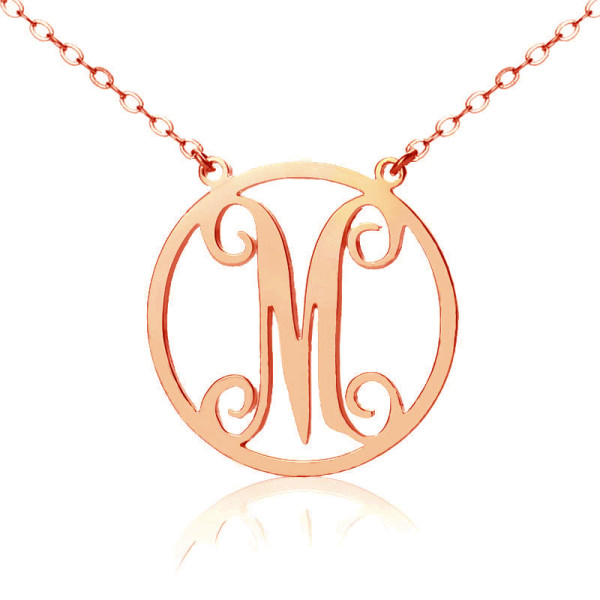 Solid Rose Gold 18ct Single Initial Circle Monogram Personalised Necklace - AMAZINGNECKLACE.COM