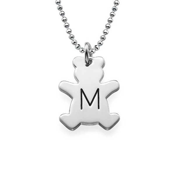Teddy Bear Personalised Necklace with Initial in Silver - AMAZINGNECKLACE.COM