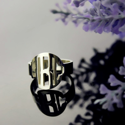 Sterling Silver Block Monogram Personalised Ring Gifts - AMAZINGNECKLACE.COM