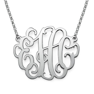 2 Inch Silver Large Monogrammed Personalised Necklace - AMAZINGNECKLACE.COM