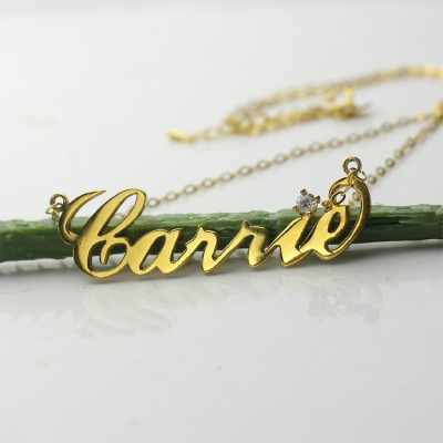 Carrie Nameplate Personalised Necklace with Birthstone 18ct Gold Plated  - AMAZINGNECKLACE.COM