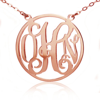 Circle 18ct Solid Rose Gold Initial Monogram Name Personalised Necklace - AMAZINGNECKLACE.COM