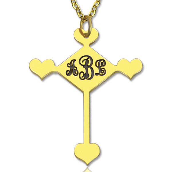 Engraved Cross Monogram Personalised Necklace 18ct Gold Plated - AMAZINGNECKLACE.COM