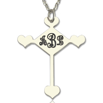 Sterling Silver Cross Monogram Personalised Necklace - AMAZINGNECKLACE.COM