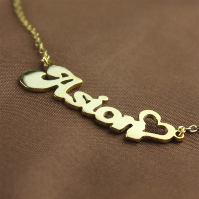 Personalised BANANA Font Heart Shape Name Necklace Solid Gold - AMAZINGNECKLACE.COM