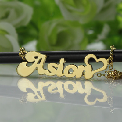 Personalised BANANA Font Heart Shape Name Necklace Solid Gold - AMAZINGNECKLACE.COM