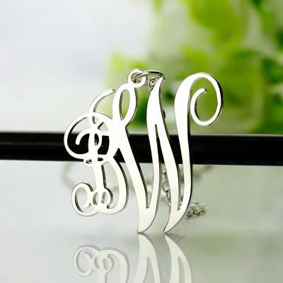Personalised Vine Font 2 Initial Monogram Necklace 18ct Solid White Gold - AMAZINGNECKLACE.COM