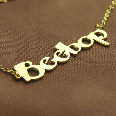Solid Gold 18ct Personalised Beetle font Letter Name Necklace - AMAZINGNECKLACE.COM