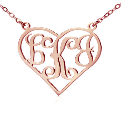 18ct Rose Gold Plated Initial Monogram Personalised Heart Necklace - AMAZINGNECKLACE.COM