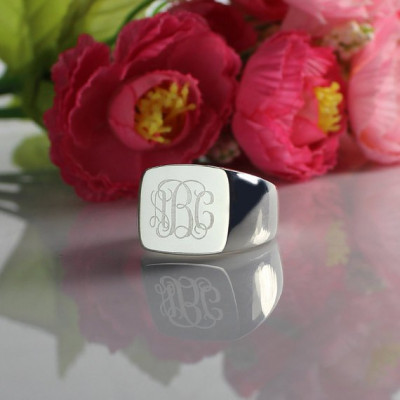 Engraved Square Designs Monogram Personalised Ring Sterling Silver - AMAZINGNECKLACE.COM