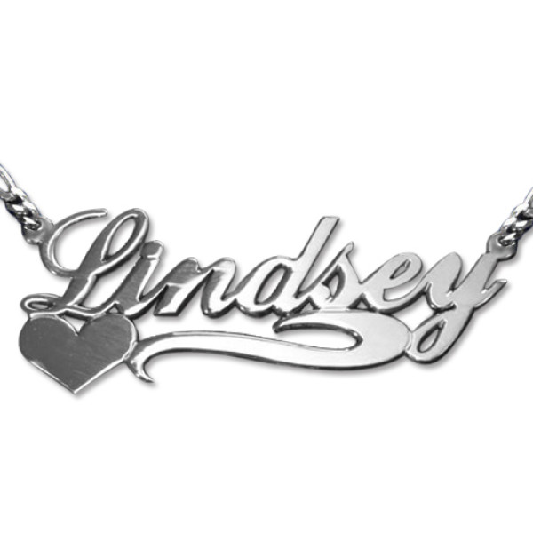 Double Thickness Side Heart Silver Name Personalised Necklace - AMAZINGNECKLACE.COM