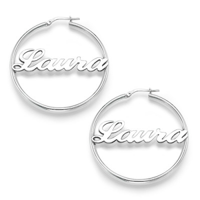 Sterling Silver Hoop Name Personalised Earrings - AMAZINGNECKLACE.COM