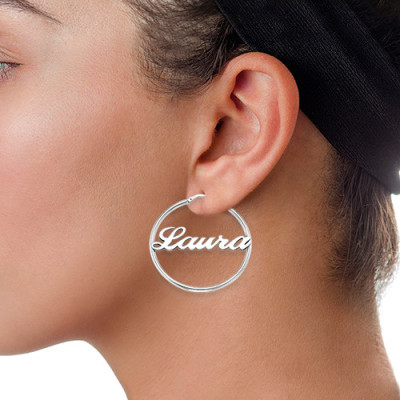 Sterling Silver Hoop Name Personalised Earrings - AMAZINGNECKLACE.COM
