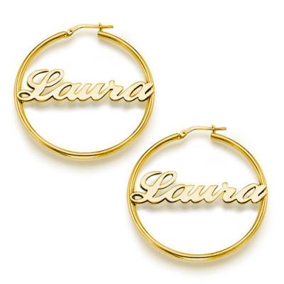 18ct Gold Plated Silver Hoop Name Personalised Earrings - AMAZINGNECKLACE.COM