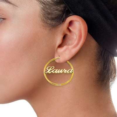18ct Gold Plated Silver Hoop Name Personalised Earrings - AMAZINGNECKLACE.COM