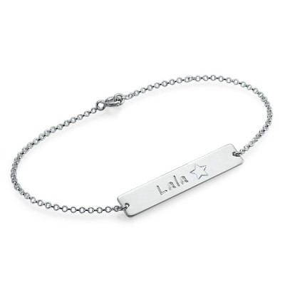 Sterling Silver Bar Nameplate Personalised Bracelet/Anklet - AMAZINGNECKLACE.COM