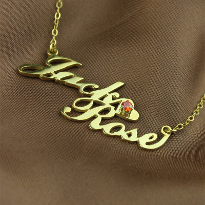 Gold Double Nameplate Personalised Necklace Carrie Style - AMAZINGNECKLACE.COM