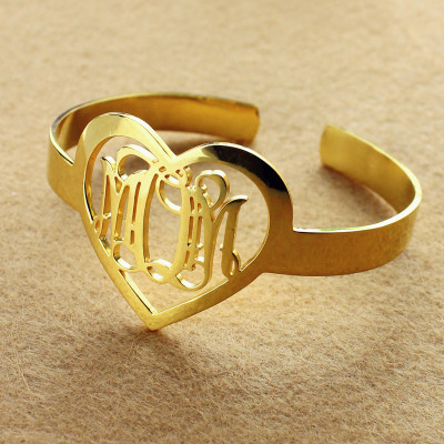 Personal Gold Plated Silver 3 Initials Monogram Personalised Bracelets With Heart - AMAZINGNECKLACE.COM