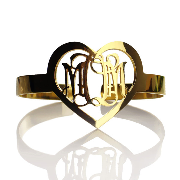 Personal Gold Plated Silver 3 Initials Monogram Personalised Bracelets With Heart - AMAZINGNECKLACE.COM