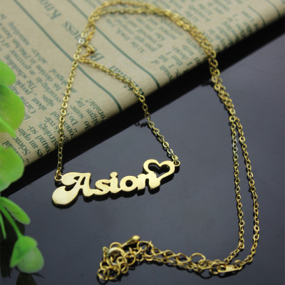 Personalised BANANA Font Heart Shape Name Necklace Solid Gold - AMAZINGNECKLACE.COM