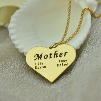 "Mother" Heart Family Names Personalised Necklace 18ct Gold Plated - AMAZINGNECKLACE.COM