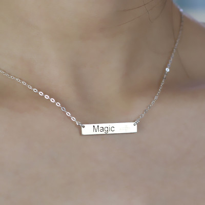 Nameplate Bar Personalised Necklace with Icons Sterling Silver - AMAZINGNECKLACE.COM