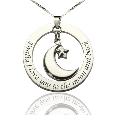 I Love You To The Moon and Back Moon  Start Charm Pendant - AMAZINGNECKLACE.COM