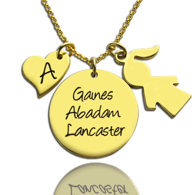 Family Names Pendant For Mother With Kids Charm In 18ct Gold Plated - AMAZINGNECKLACE.COM