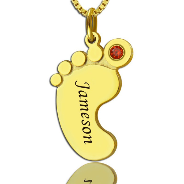 Baby Feet Personalised Necklace with birthstone Name Gold  - AMAZINGNECKLACE.COM