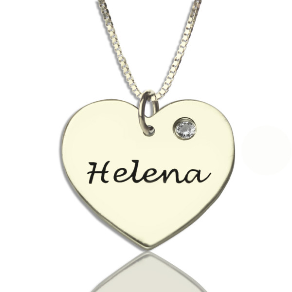 Sterling Silver Simple Heart Name Personalised Necklace with Birthstone  - AMAZINGNECKLACE.COM