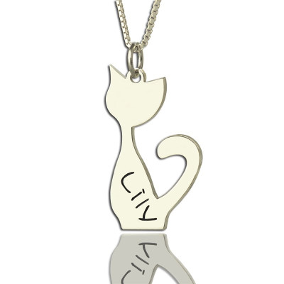 Personalised Cat Name Charm Necklace in Silver - AMAZINGNECKLACE.COM