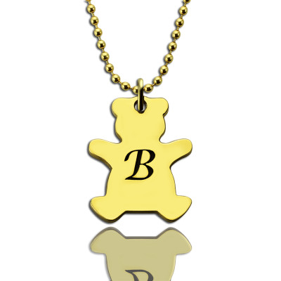 Cute Teddy Bear Initial Charm Personalised Necklace 18ct Gold Plated - AMAZINGNECKLACE.COM
