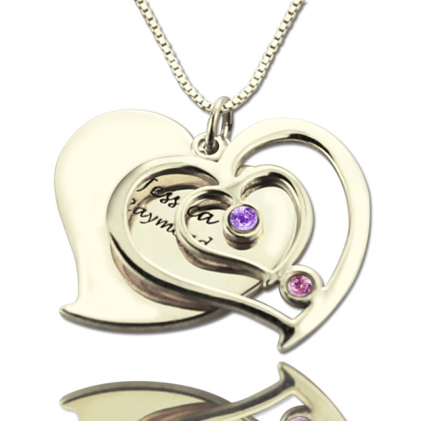 Personalised Couples Birthstone Heart Name Necklace  - AMAZINGNECKLACE.COM