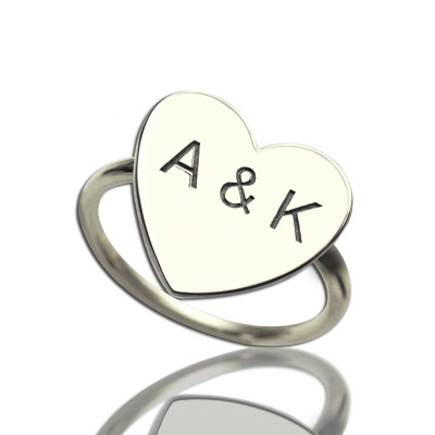 Engraved Sweetheart Personalised Ring with Double Initials Sterling Silver - AMAZINGNECKLACE.COM