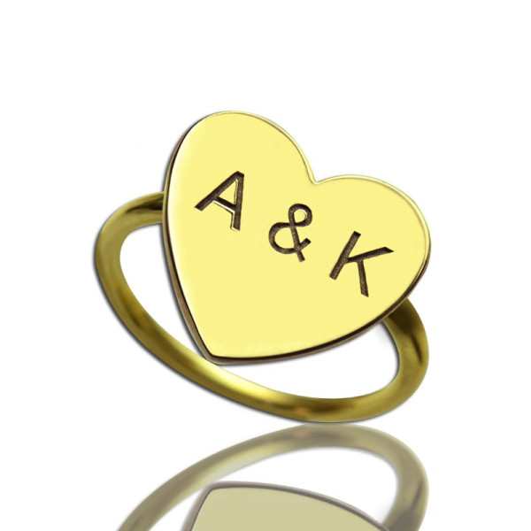 Engraved Sweetheart Personalised Ring with Double Initials 18ct Gold Plated - AMAZINGNECKLACE.COM