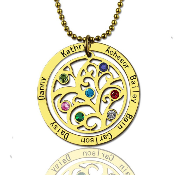 Family Tree Birthstone Personalised Necklace In 18ct Gold Plated  - AMAZINGNECKLACE.COM