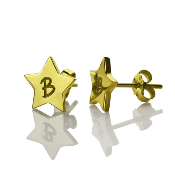 Star Stud Initial Personalised Earrings In Gold - AMAZINGNECKLACE.COM
