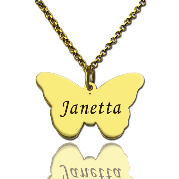 Custom Charming Butterfly Pendant Emgraved Name 18ct Gold Plated - AMAZINGNECKLACE.COM