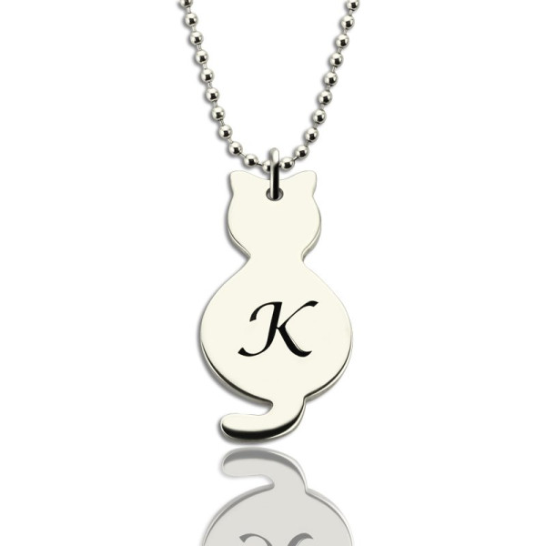 Personalised Tiny Cat Initial Pendant Necklace Silver - AMAZINGNECKLACE.COM